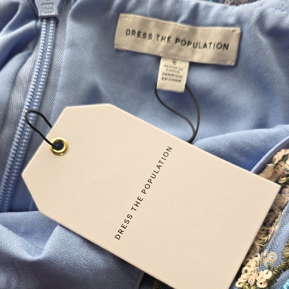 NWT $298 DRESS THE POPULATION NICOLE DRESS IN SKY BLUE MULTI SIZE S - Picture 7 of 9